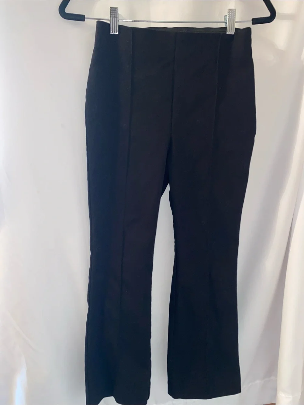 LOFT Petite Black Kick Crop Pants 4P Side Zip Pull On Office Stretch Ankle